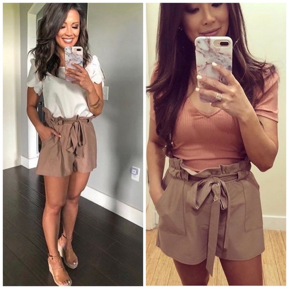 Express Tan/Brown Paperbag Shorts Size Large - Picture 2 of 4